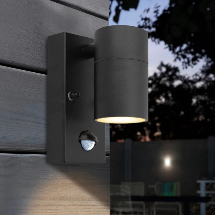 Applique murale extérieure avec détecteur de mouvement en acier inoxydable design moderne noir