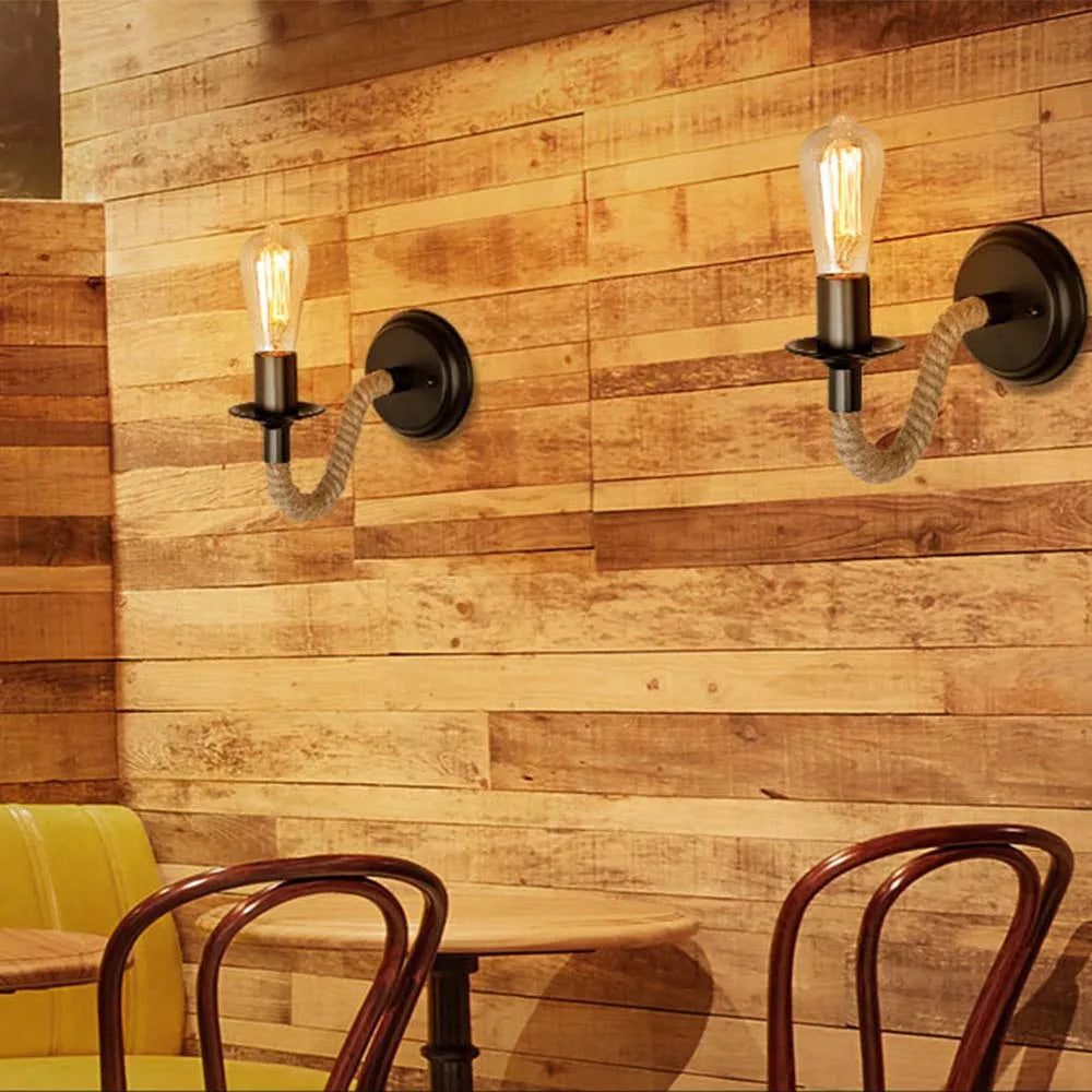 Applique murale industrielle vintage en chanvre, design loft pour intérieur et extérieur