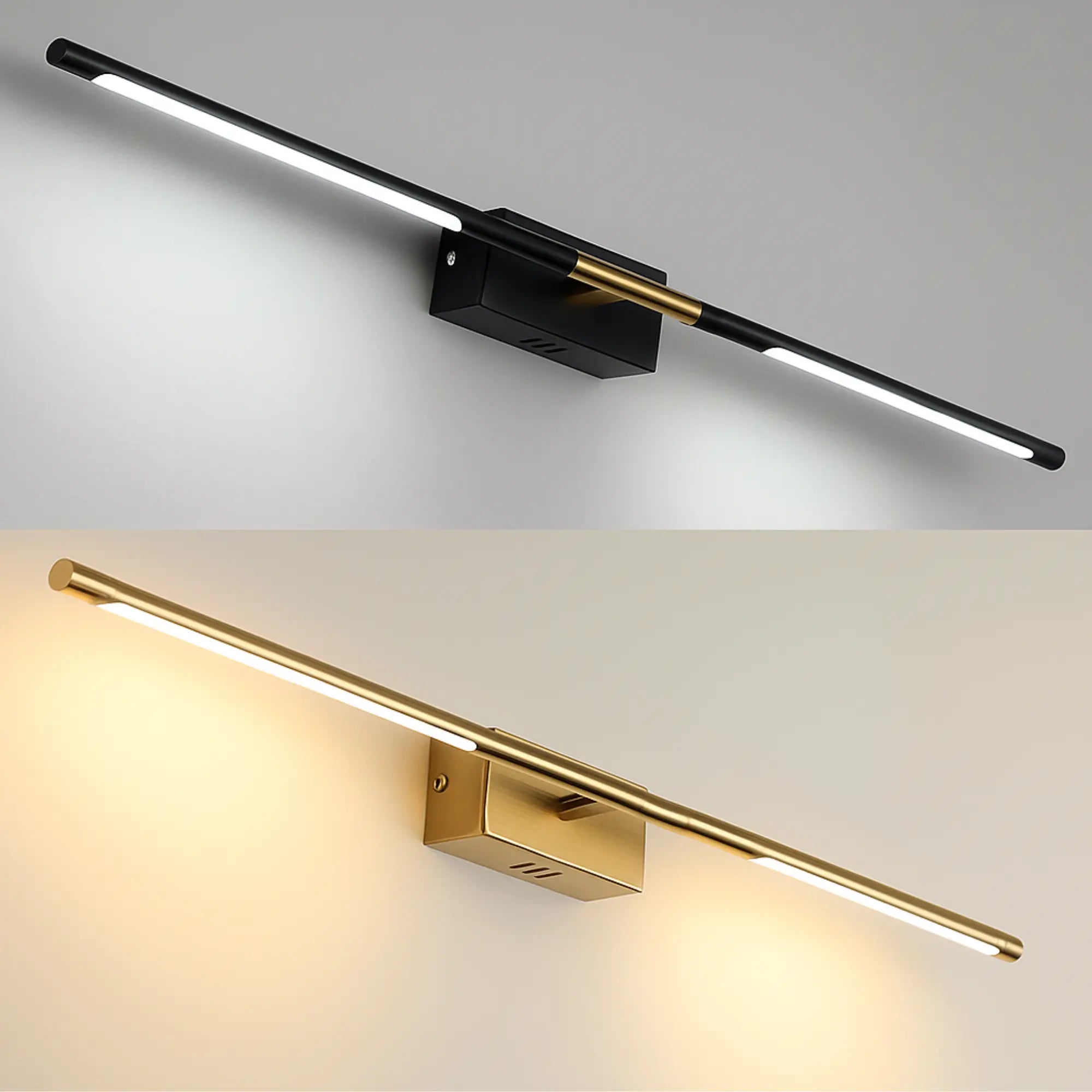 Applique murale salle de bain LED élégante noire et dorée linéaire adaptable miroirs divers tailles