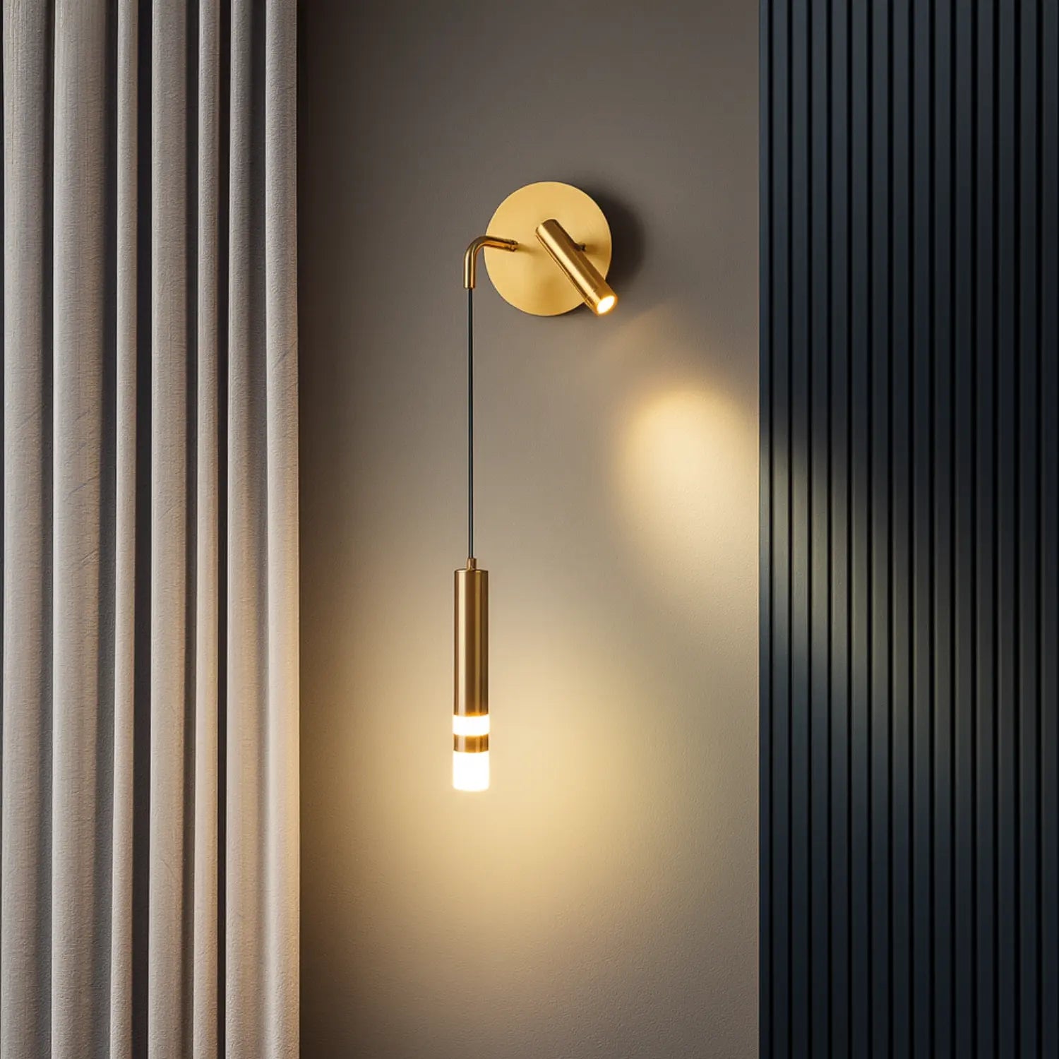 Applique murale dorée avec liseuse LED en design noir moderne