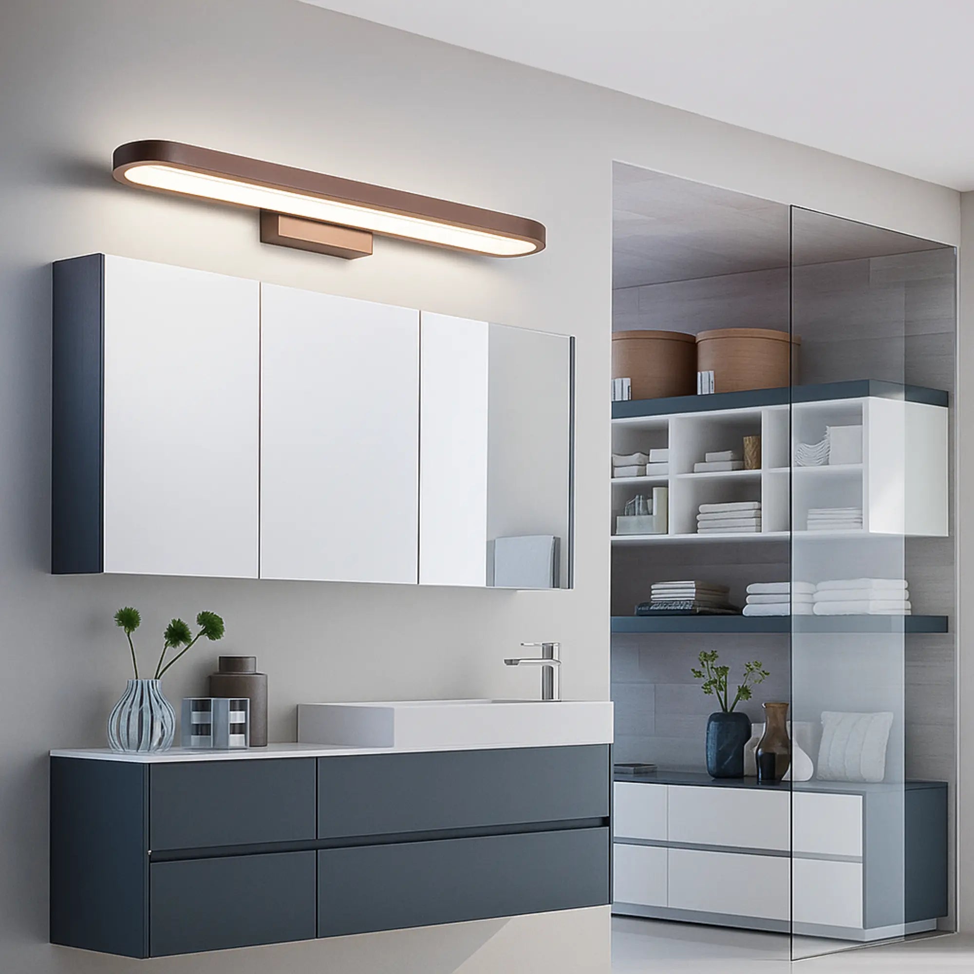 Applique murale salle de bain LED marron design fin moderne