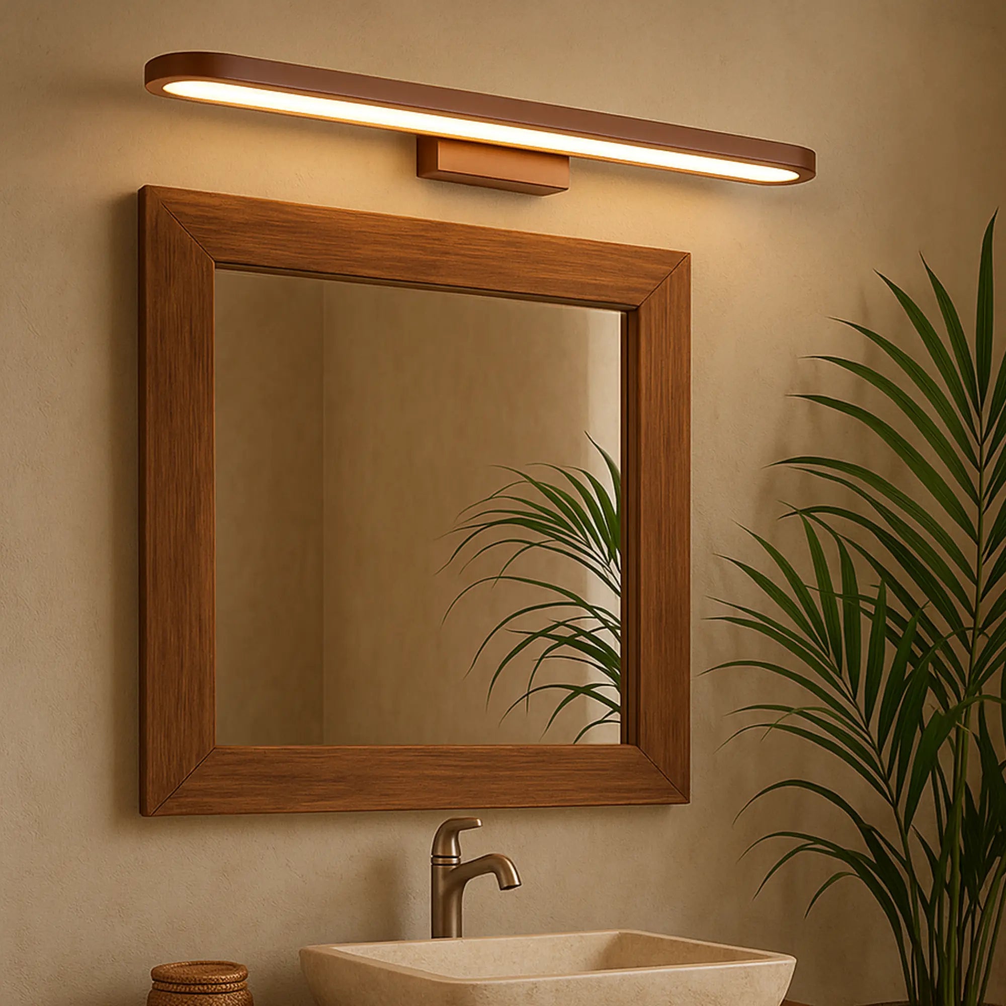 Applique murale bois design moderne lumière LED intégrée pour salle de bain