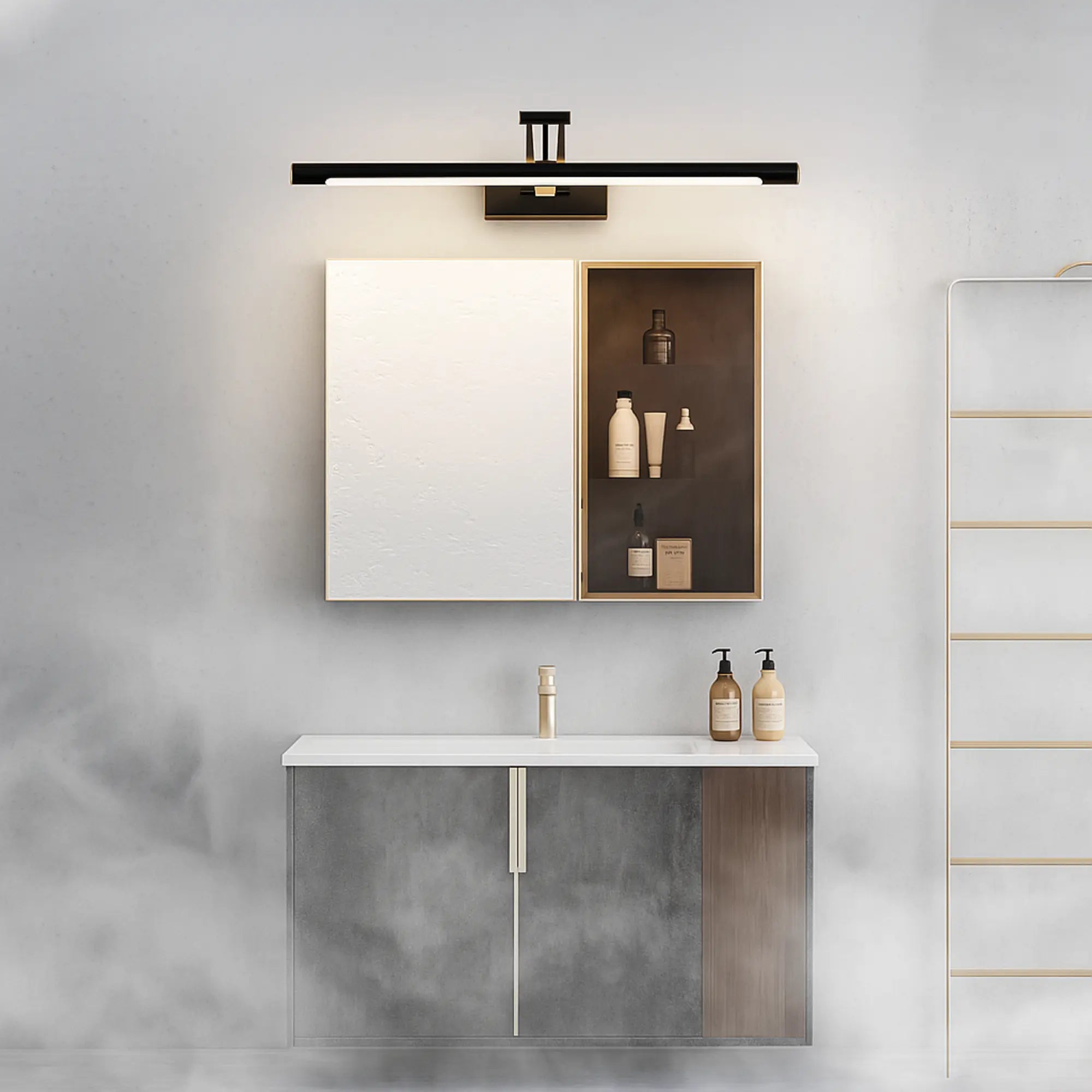 Applique murale salle de bain LED noire design épuré finitions dorées étanche IP44