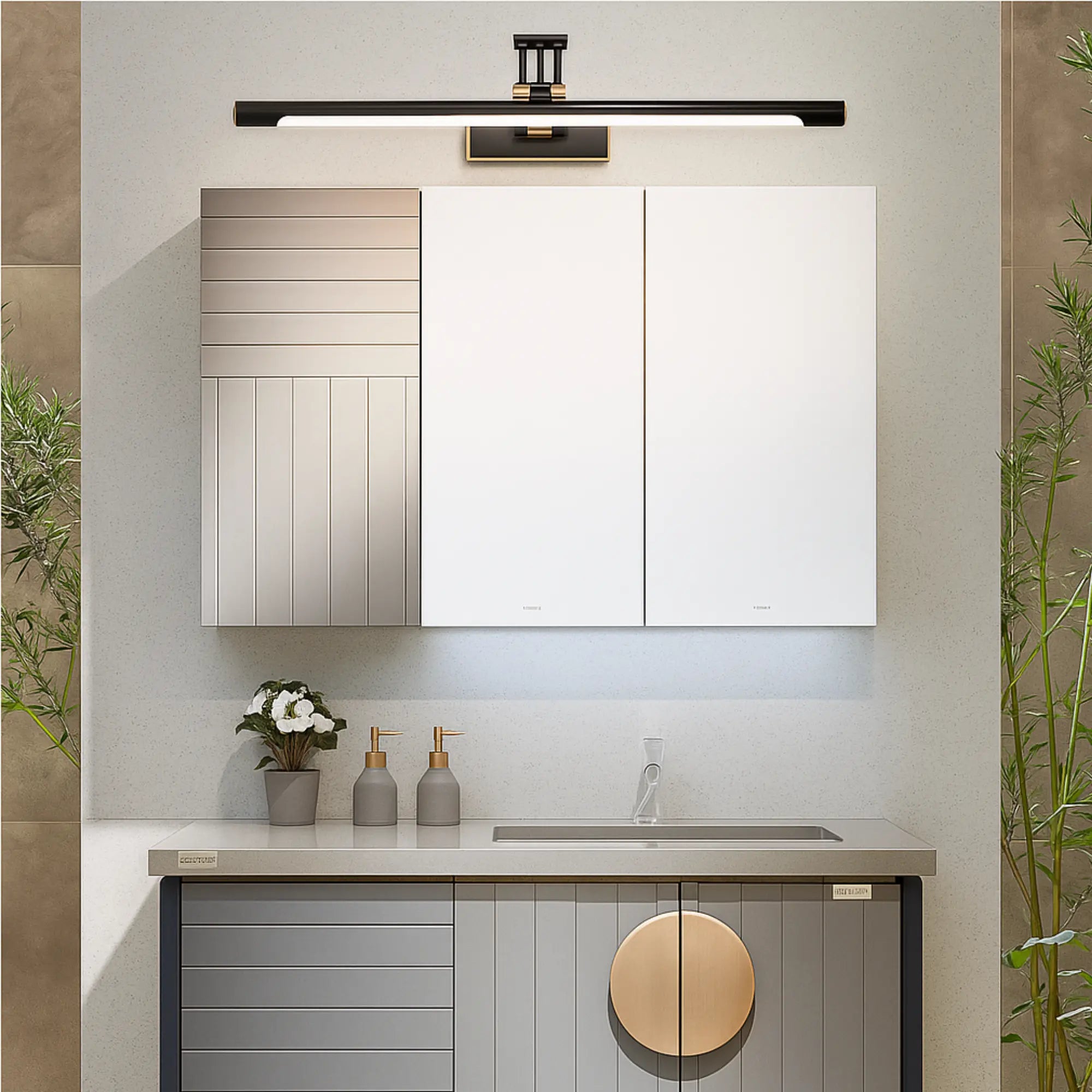 Applique murale salle de bain LED noire design épuré finitions dorées étanche IP44