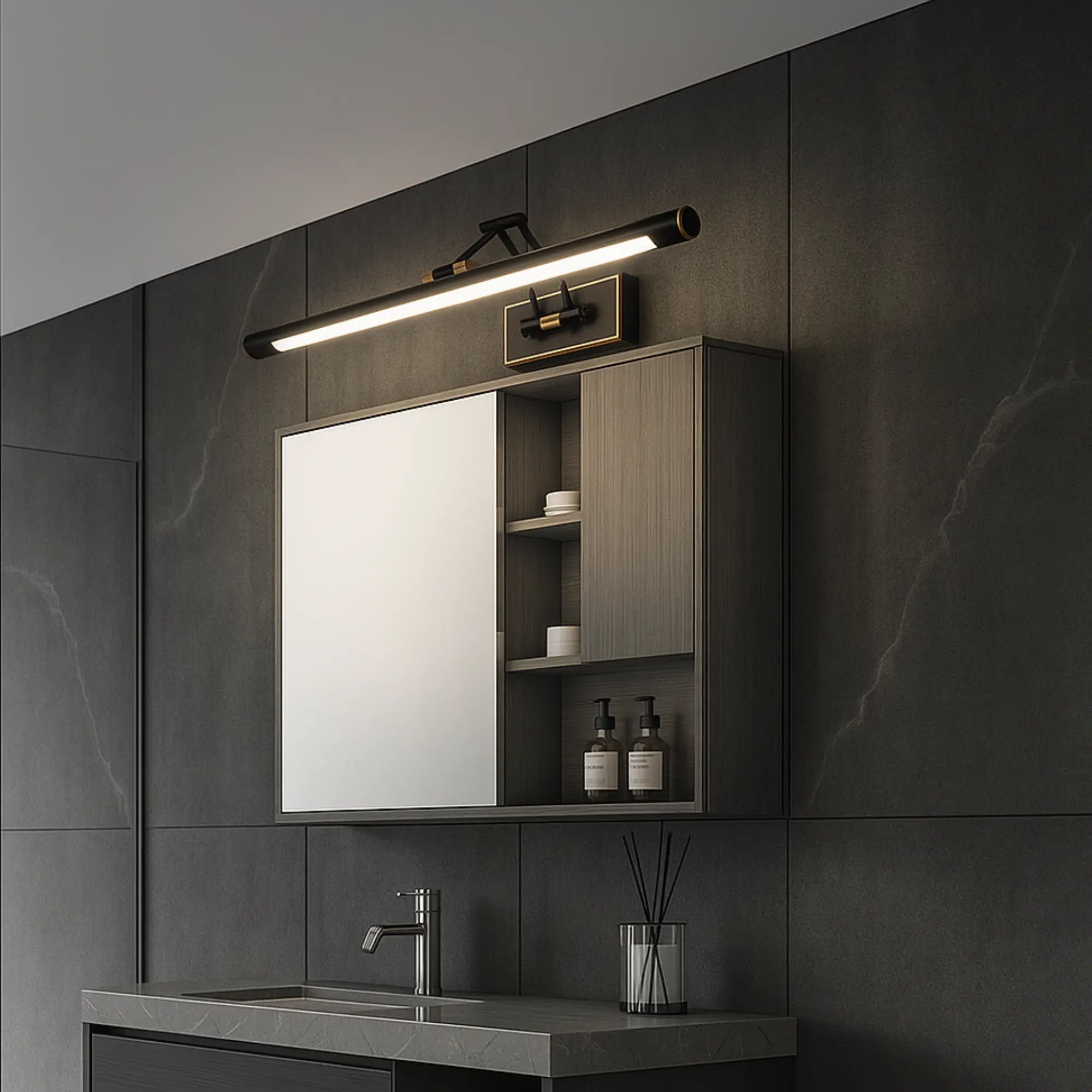 Applique murale salle de bain LED noire design épuré finitions dorées étanche IP44