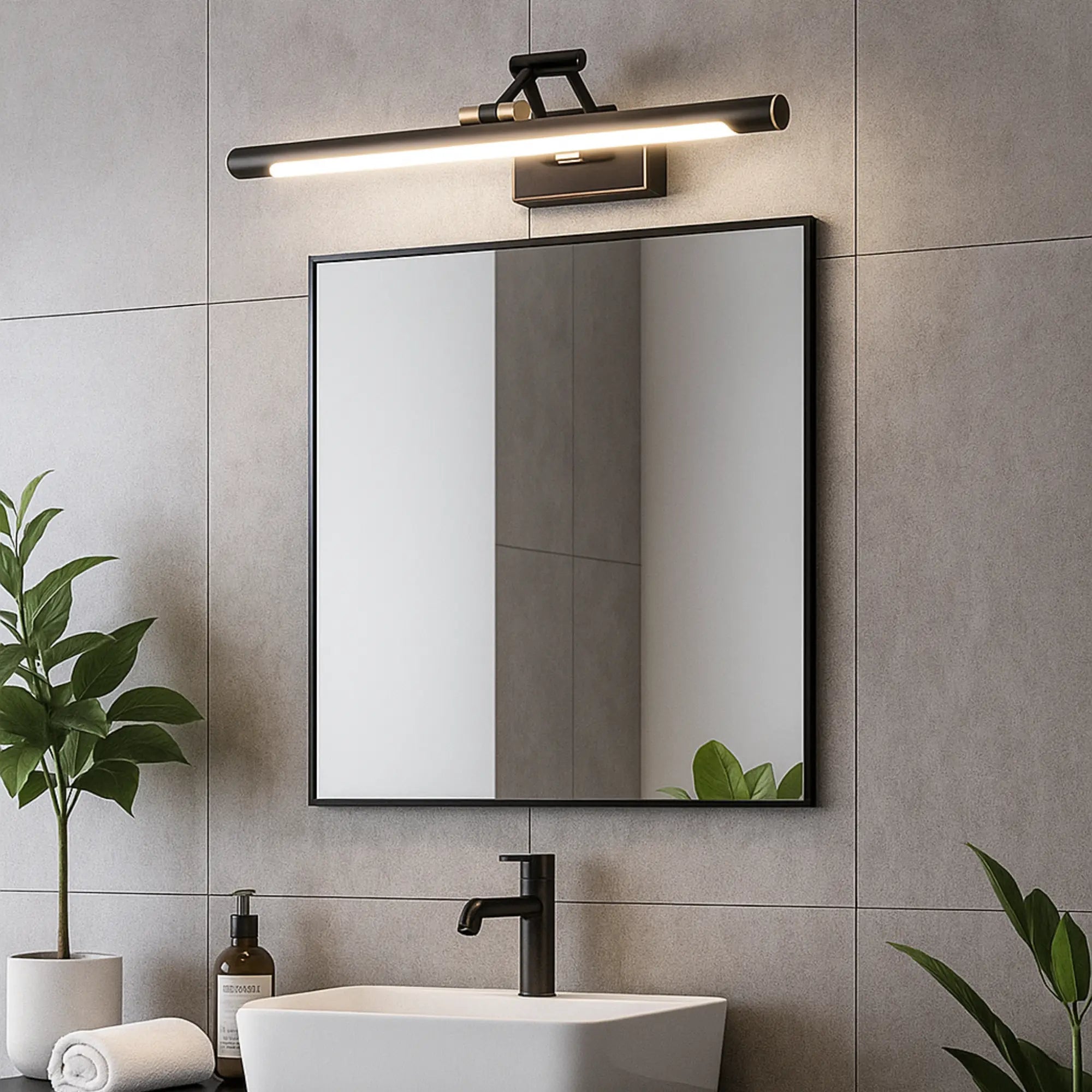 Applique murale salle de bain LED noire design épuré finitions dorées étanche IP44