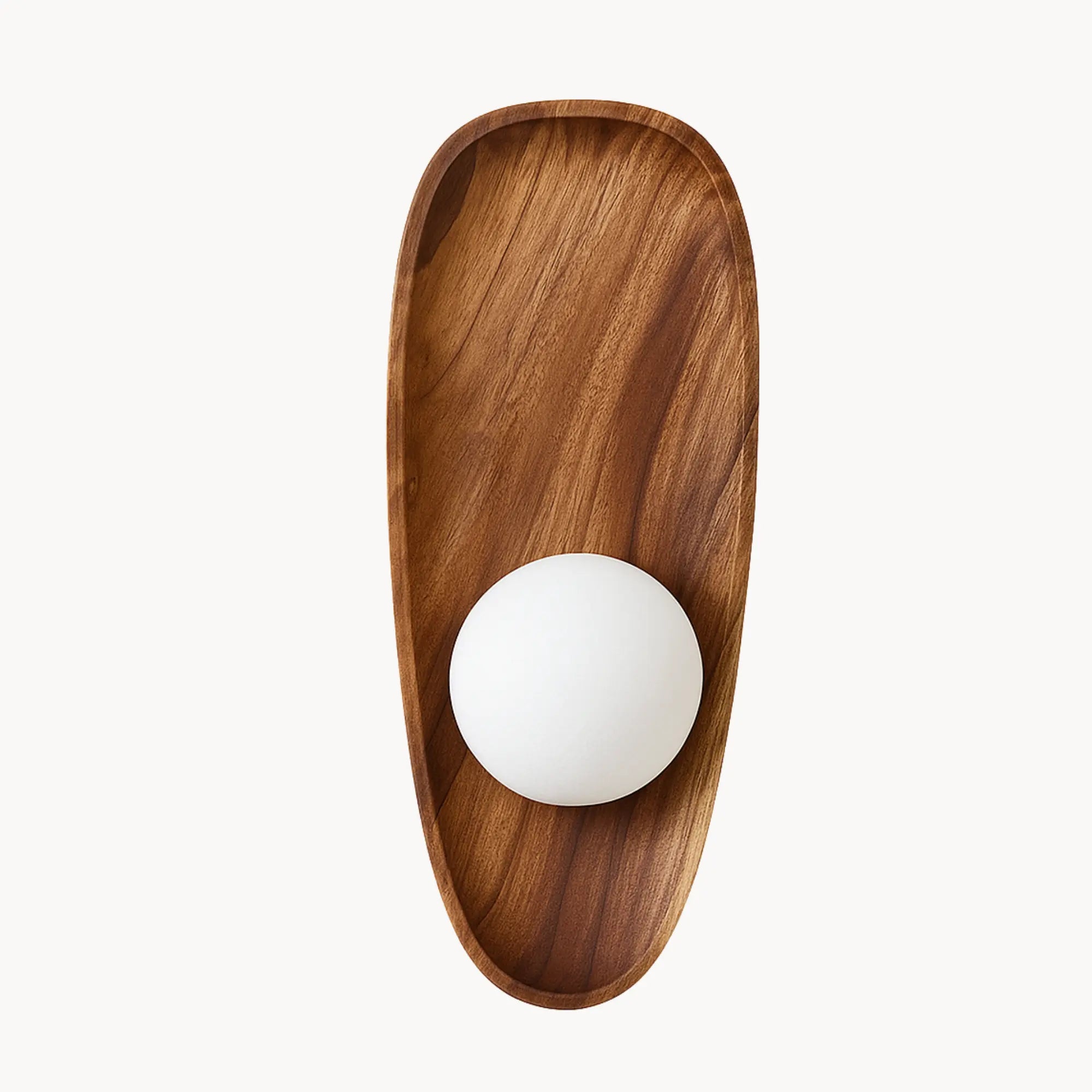 Applique murale LED en bois naturel avec diffuseur sphérique blanc opalin