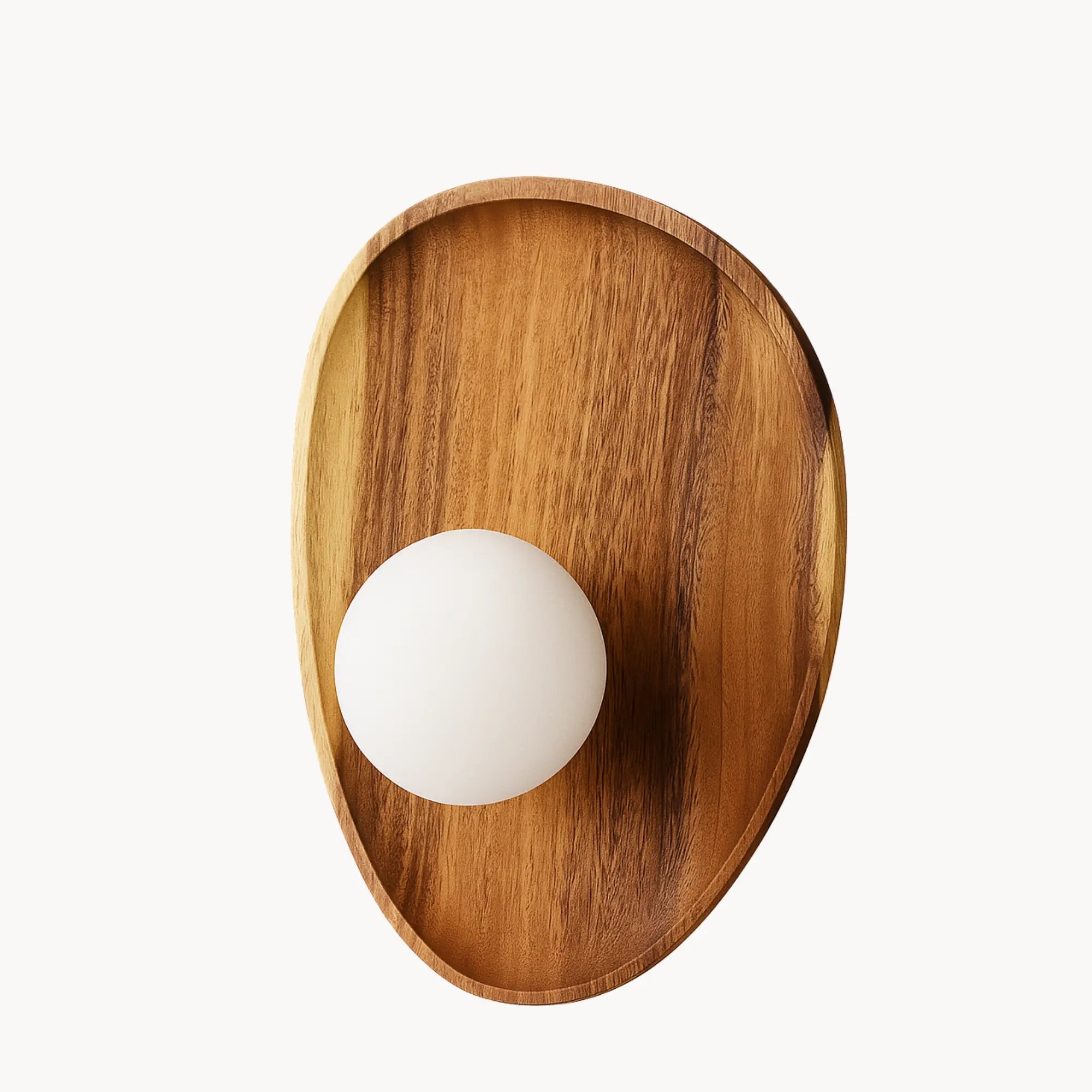 Applique murale LED en bois naturel avec diffuseur sphérique blanc opalin