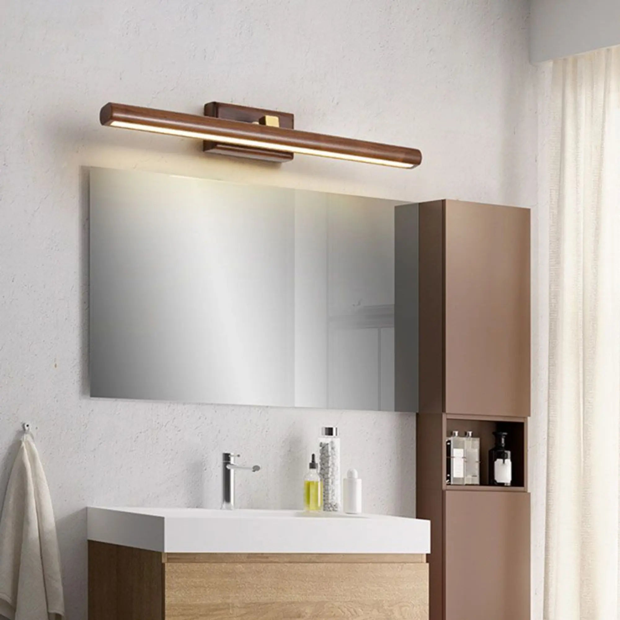 Applique murale salle de bain LED rotative en bois clair éclairage doux design moderne ajustable