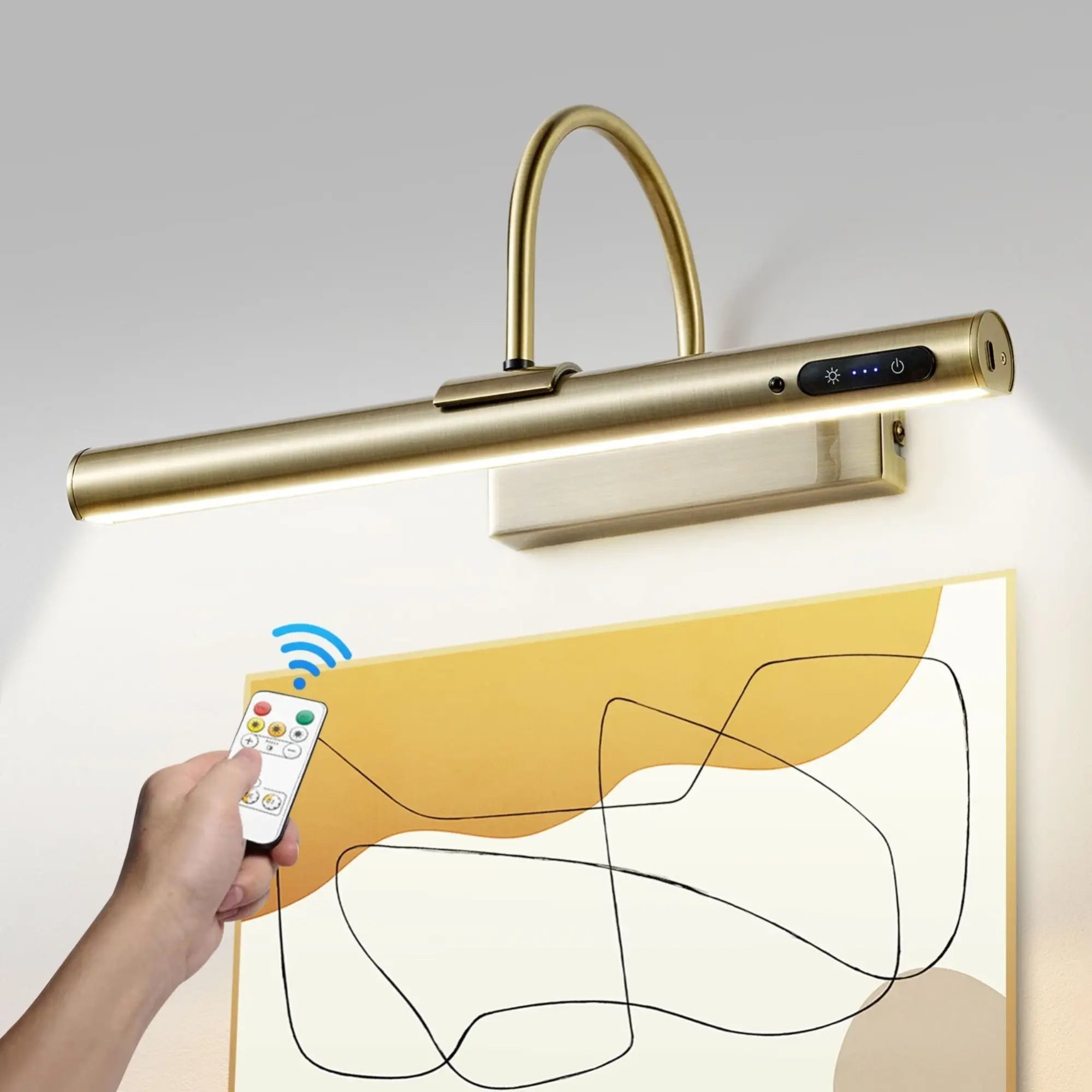 Applique murale dorée LED rechargeable directionnelle avec télécommande ajustable en hauteur