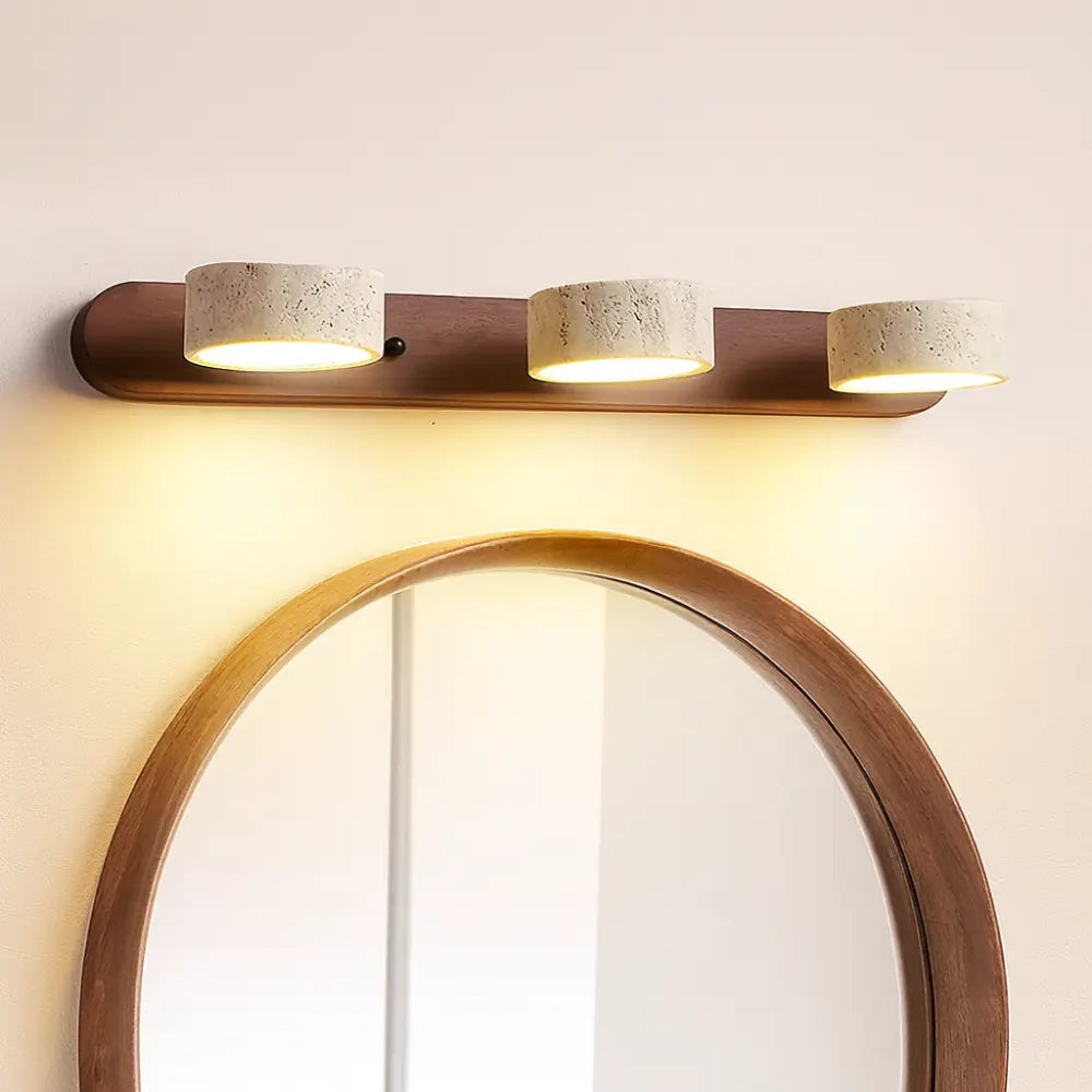 Applique murale LED pour salle de bain en bois clair travertin design minimaliste