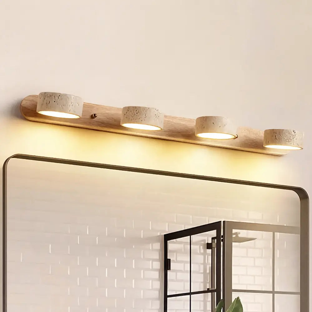 Applique murale LED pour salle de bain en bois clair travertin design minimaliste