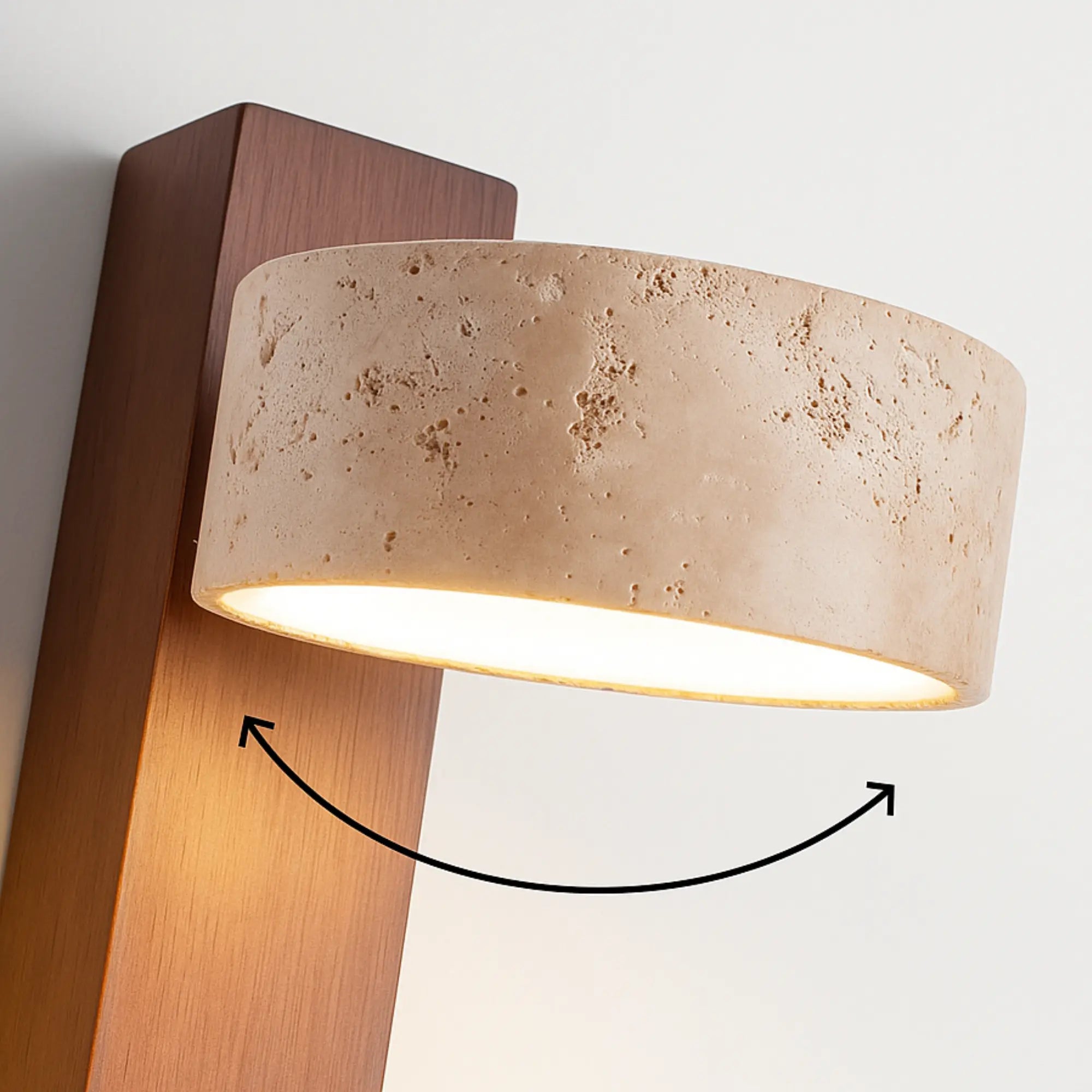 Applique murale bois style japonais LED, base rectangulaire, abat-jour clair rotatif