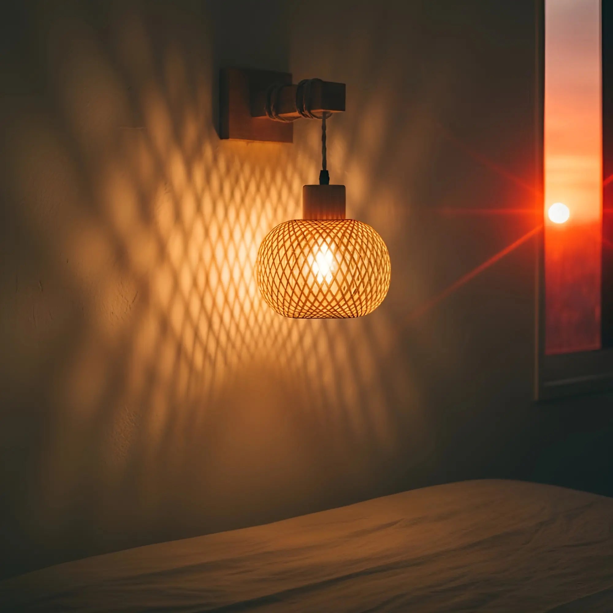 Applique murale ronde en rotin naturel style scandinave pour ambiance chaleureuse