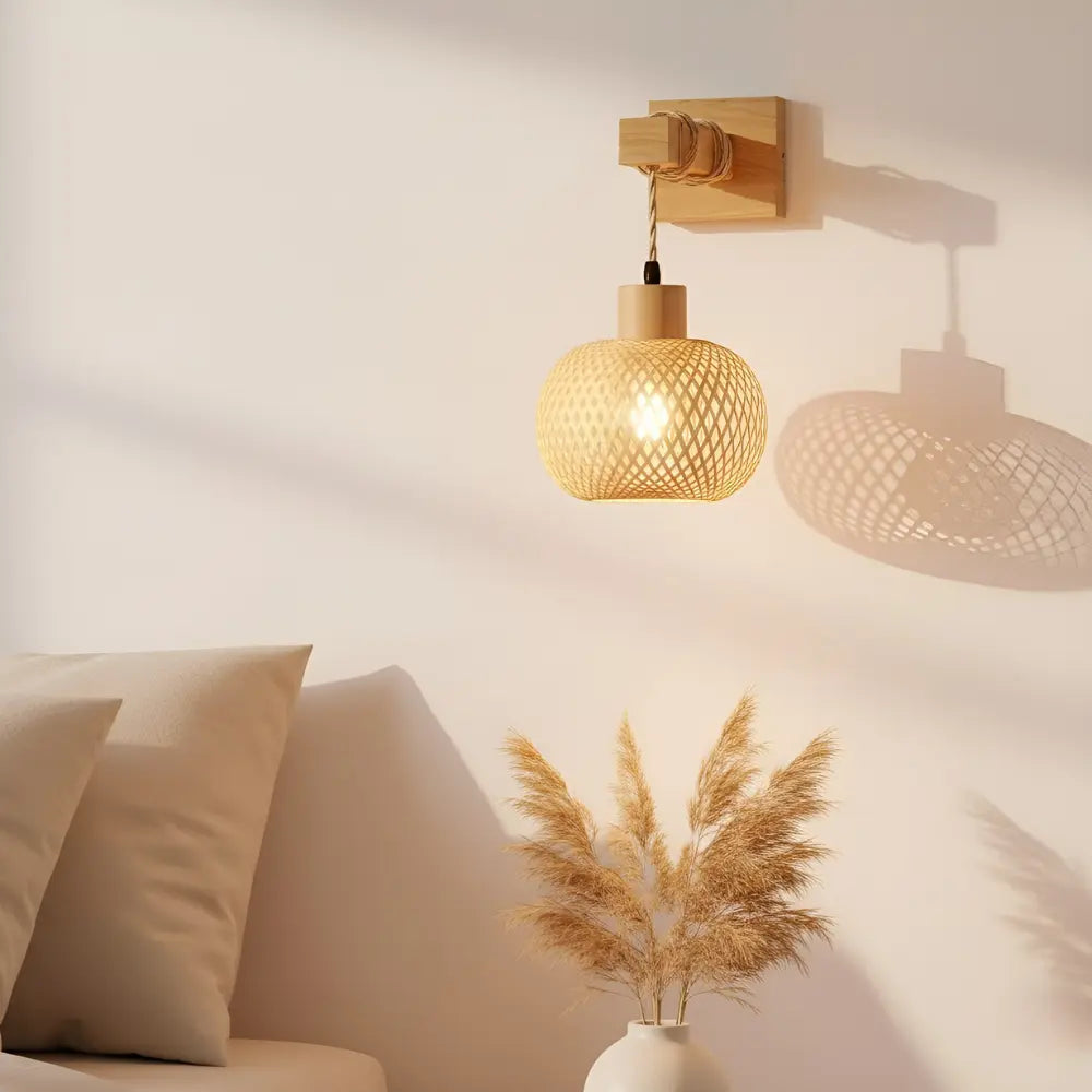 Applique murale ronde en rotin naturel style scandinave pour ambiance chaleureuse