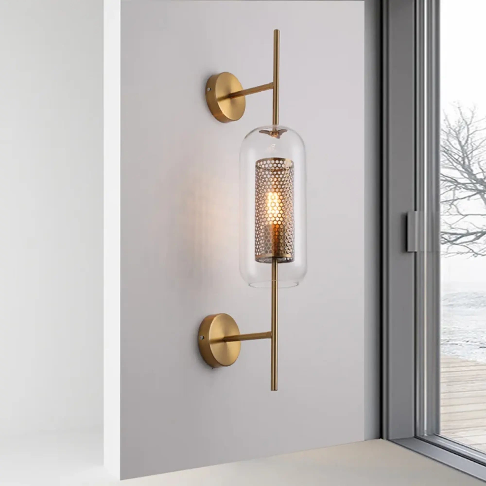 Applique murale en verre design tube vertical ajouré éclairage haut bas