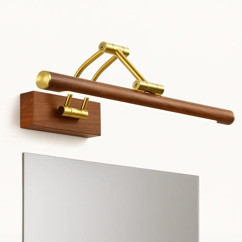 Applique murale salle de bain design bois doré moderne LED miroir élégante