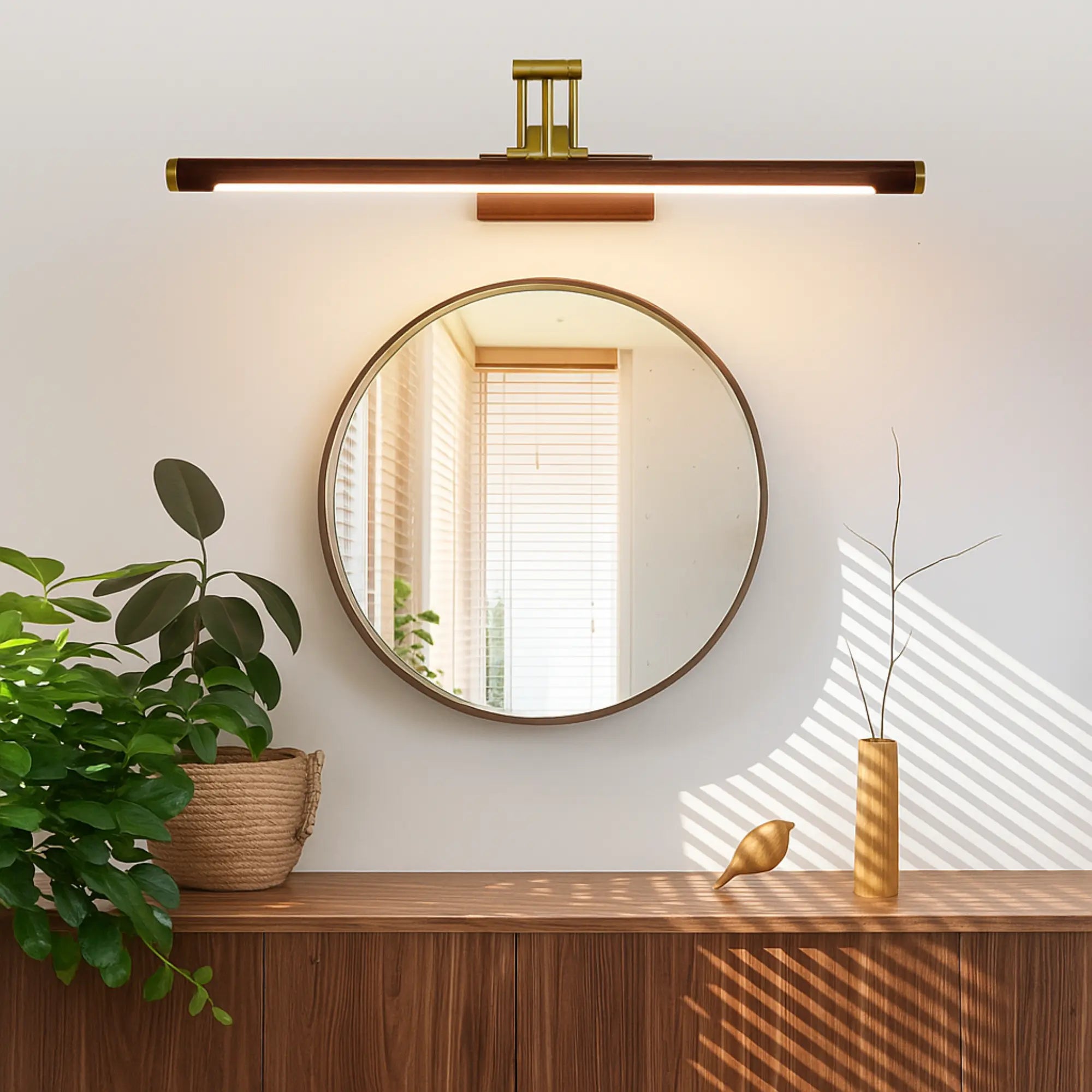 Applique murale bois design linéaire LED salle de bain laiton blanc doré
