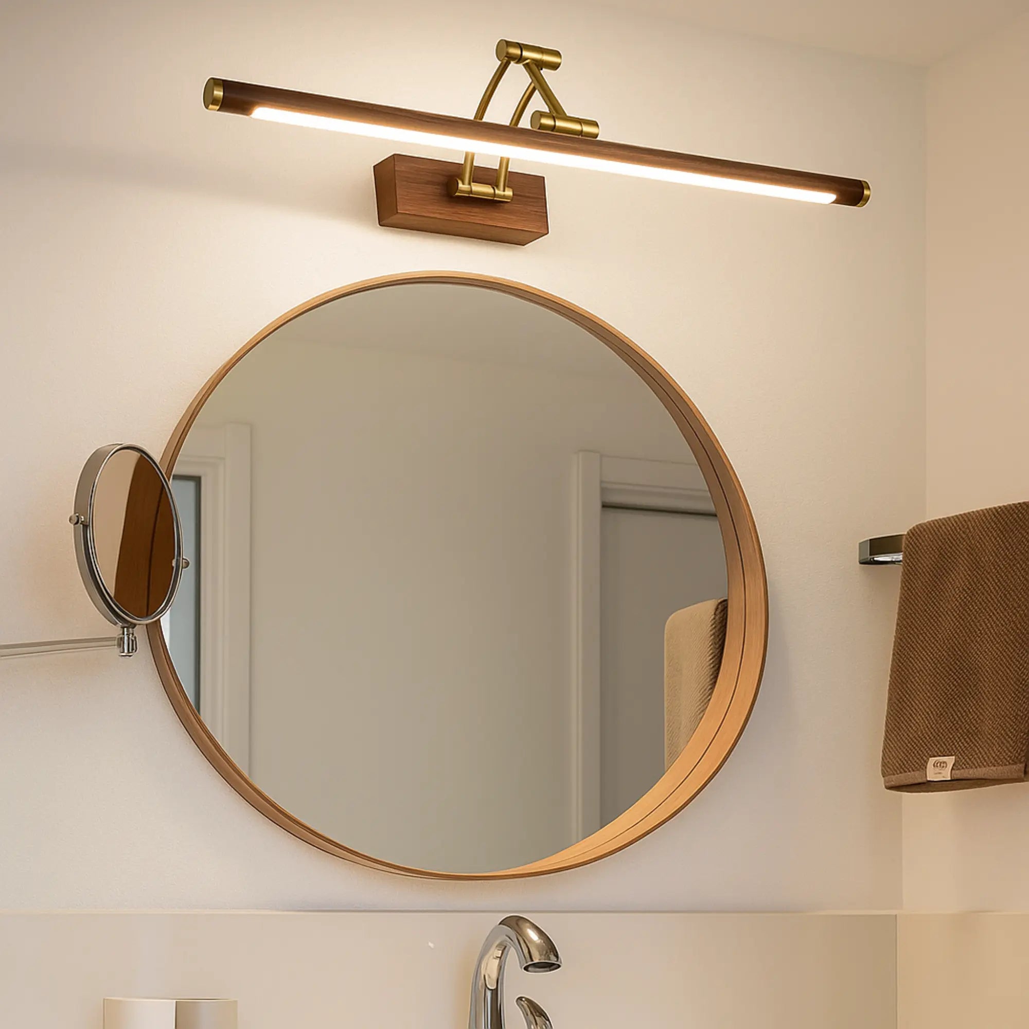 Applique murale salle de bain design bois doré moderne LED miroir élégante