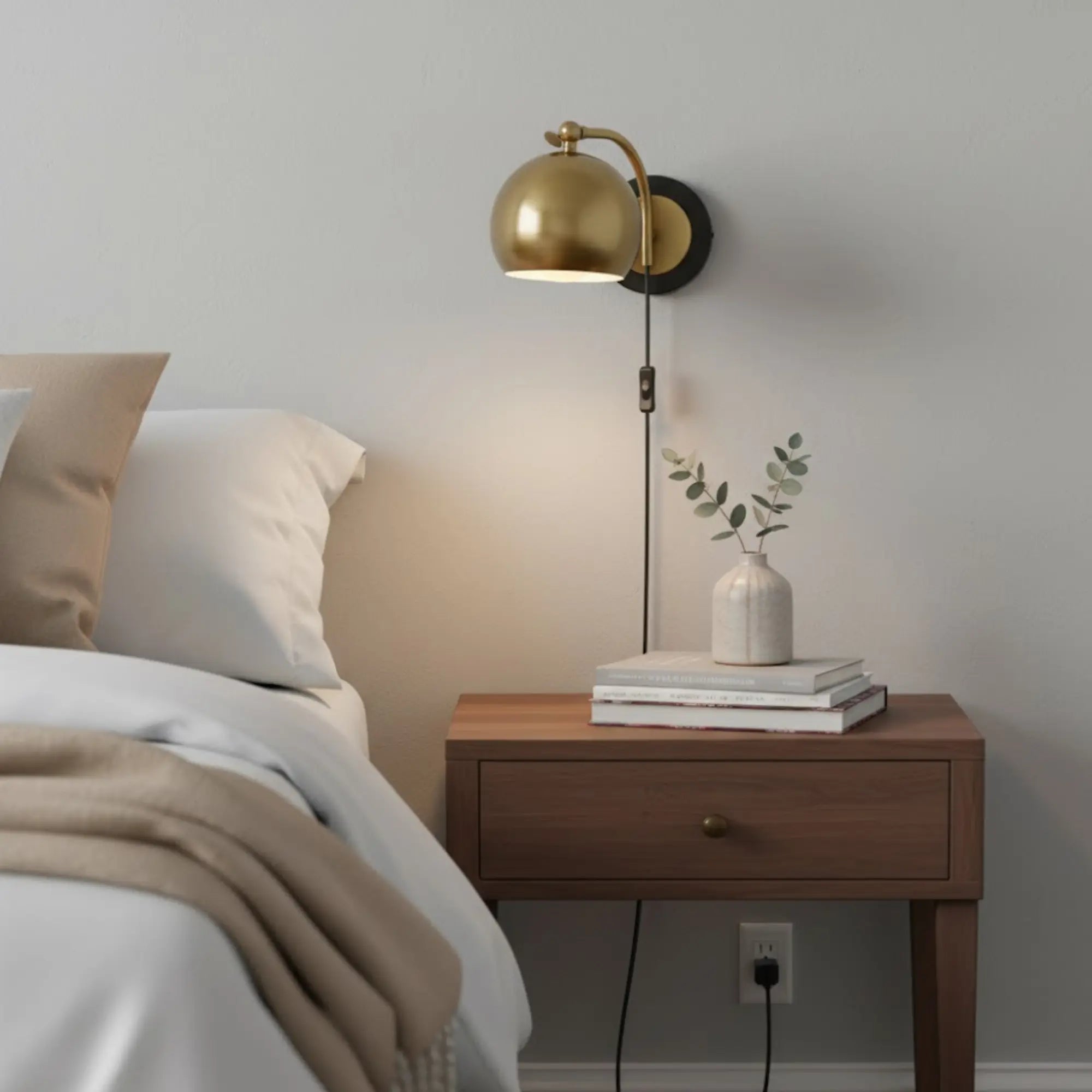 **Applique Murale Dorée au Design Vintage Industriel avec Bras Arrondi Noir**