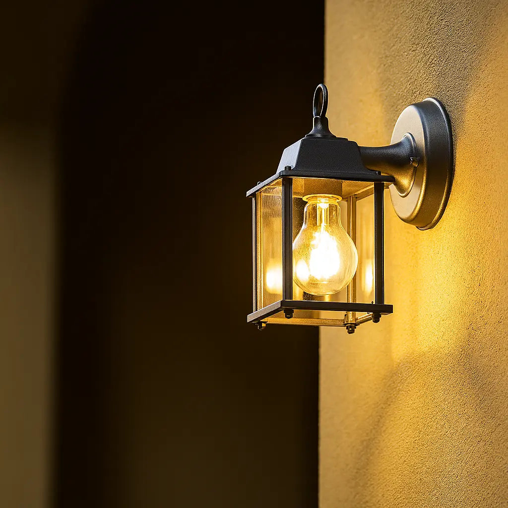 Applique murale en verre style lanterne aluminium noir IP65