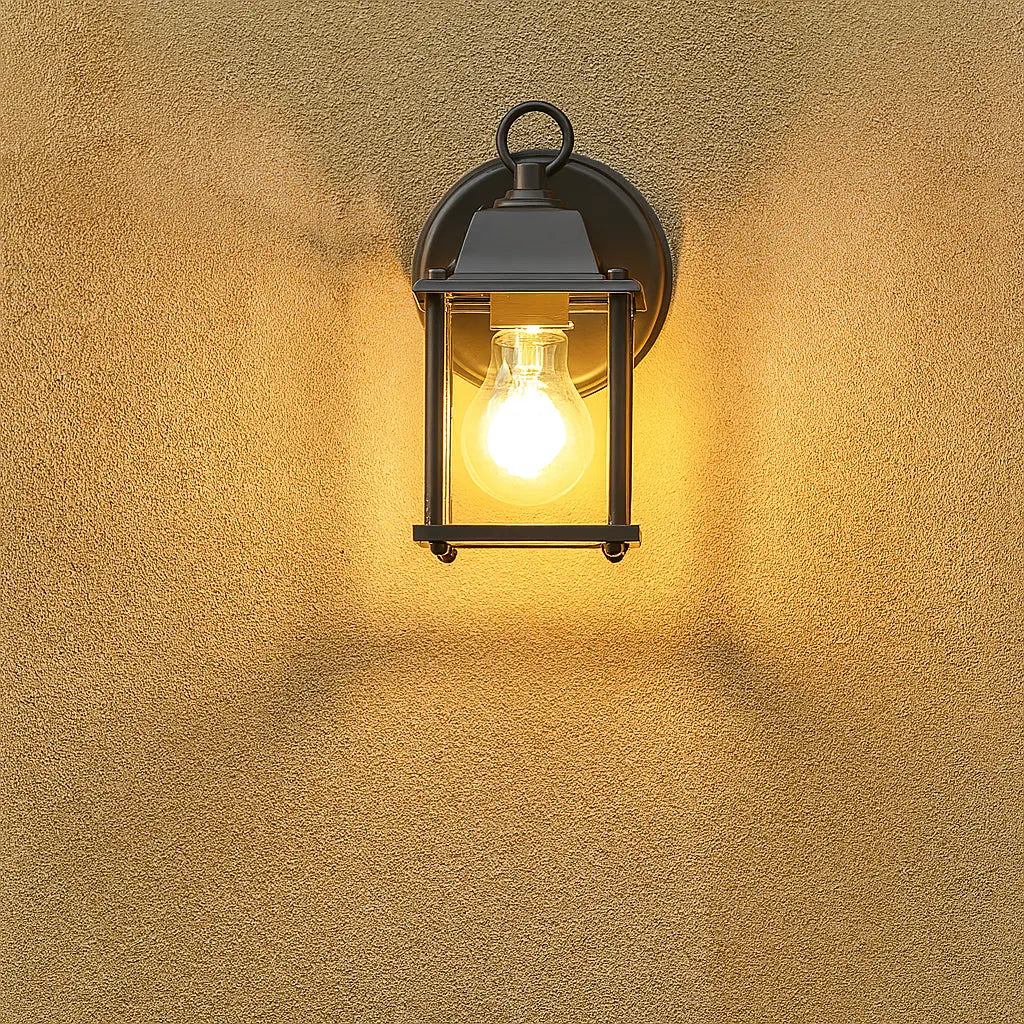 Applique murale en verre style lanterne aluminium noir IP65