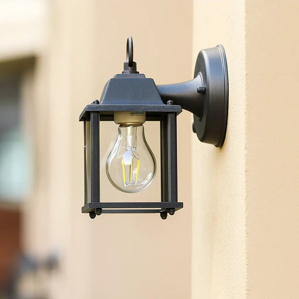 Applique murale en verre style lanterne aluminium noir IP65