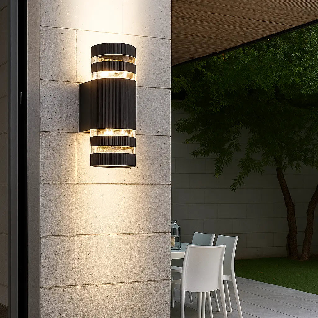 Applique murale ronde LED extérieure aluminium noir design moderne