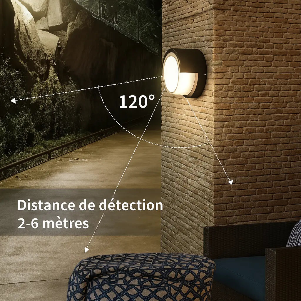 Applique murale ronde LED en ABS étanche avec détecteur de mouvement