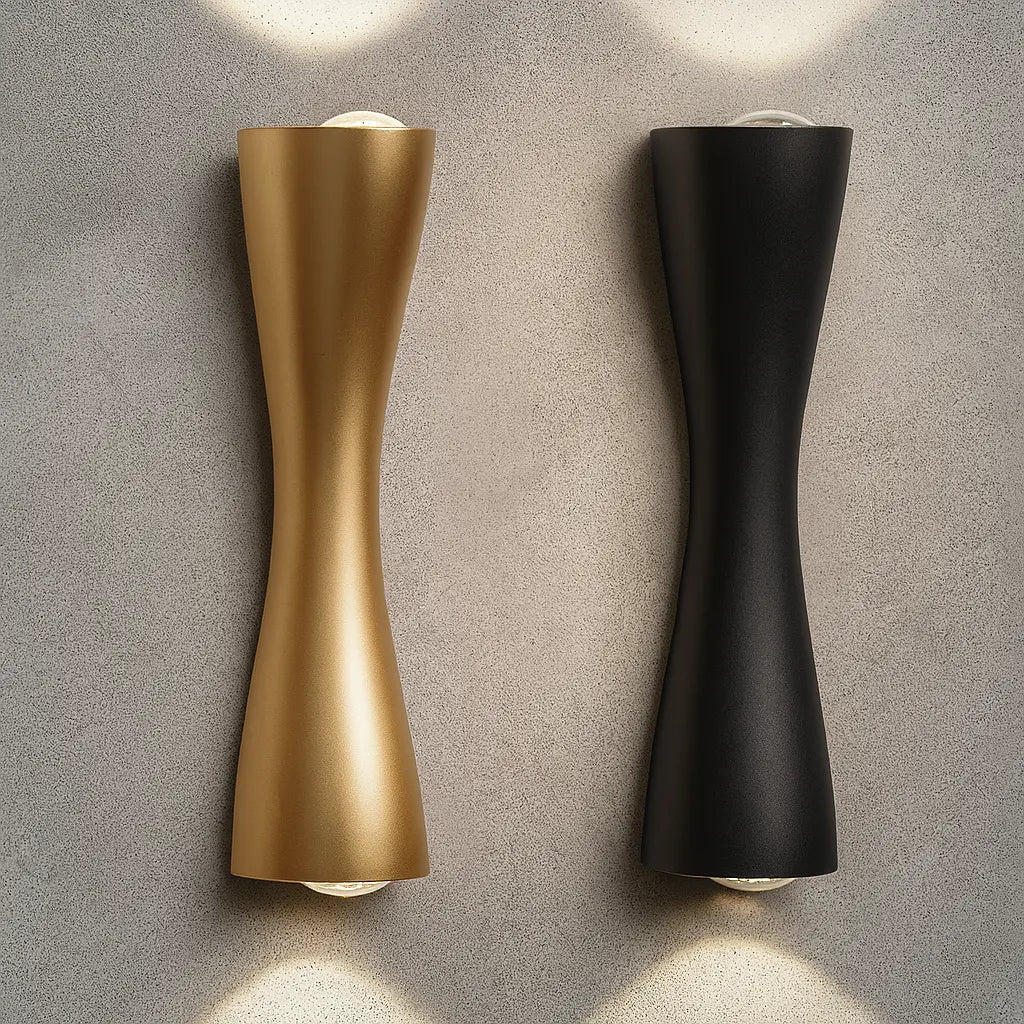 Applique murale dorée design extérieur LED robuste aluminium éclairage haut bas