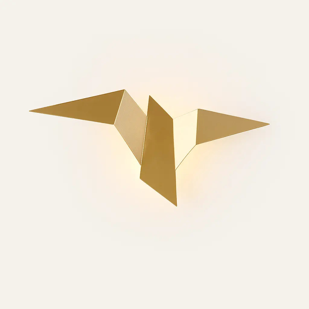 Applique murale dorée design origami LED métal noir peint fer acrylique sculptural
