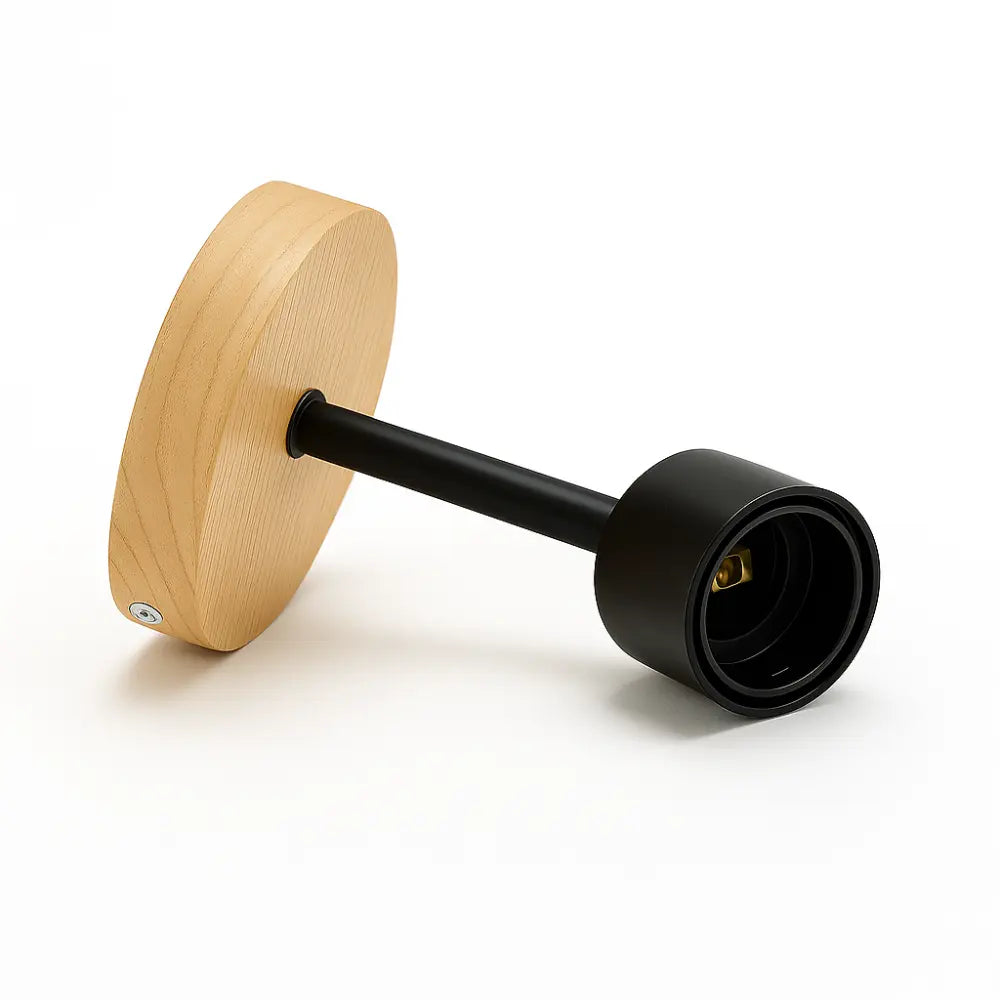 Applique murale bois design moderne métal noir douille arrondie LED E14