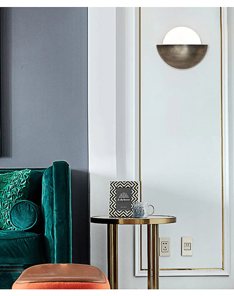 Applique murale ronde LED dorée rétro européenne demi-lune décorative