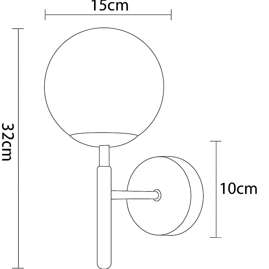 Applique murale dorée globe en verre, structure métallique robuste