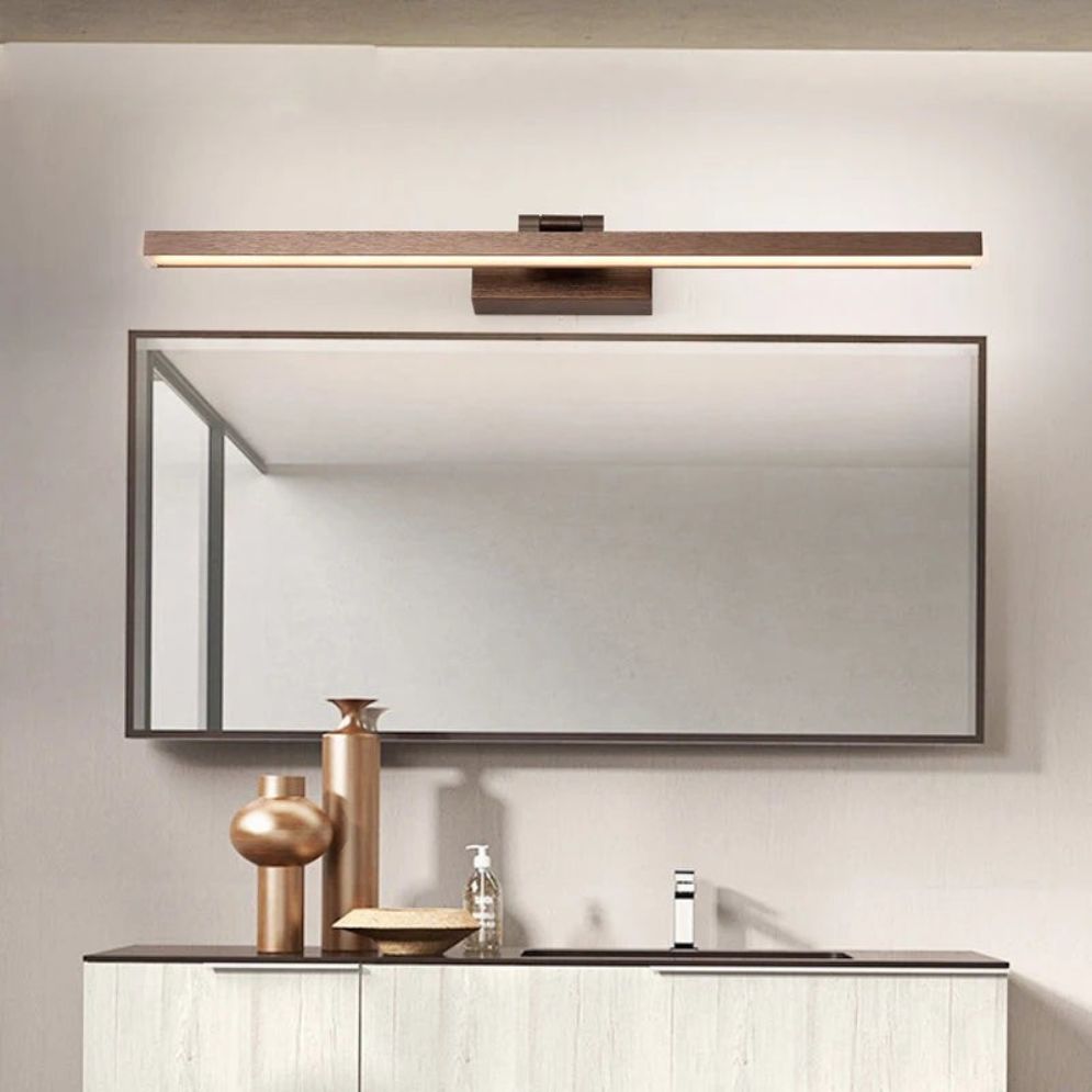 Applique murale bois LED rectangulaire design métal et miroir