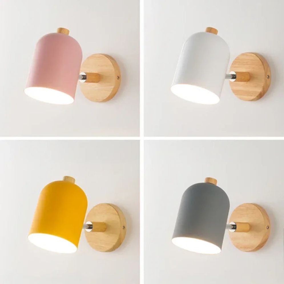 Applique murale bois design minimaliste LED boule blanche métal