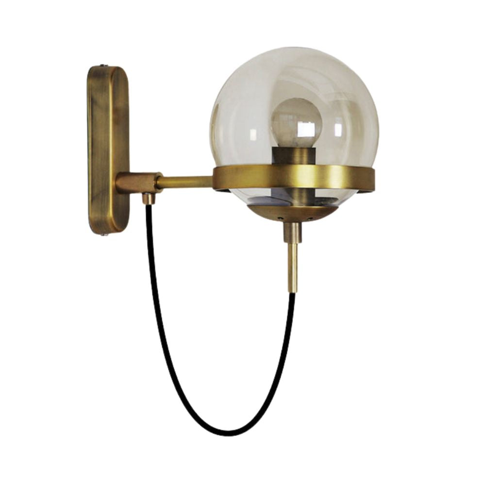 Applique murale industrielle en verre et métal doré boule rétro