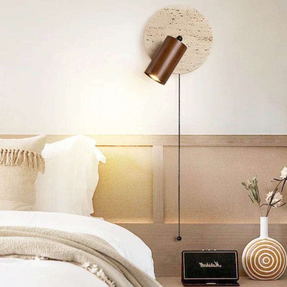 Applique murale bois design LED en marbre arrondi style Shining