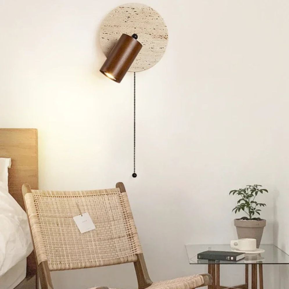 Applique murale bois design LED en marbre arrondi style Shining