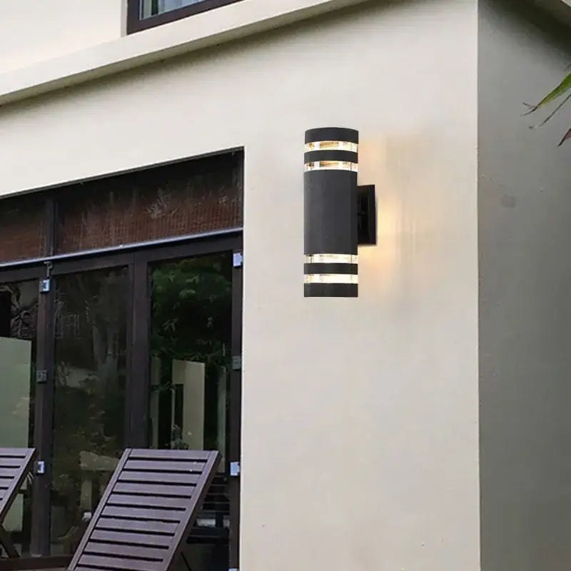 Applique murale extérieure pour terrasse LED cylindrique en acier brossé