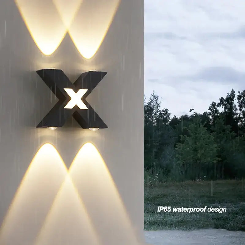 Applique murale extérieur pour terrasse en forme de X, aluminium LED