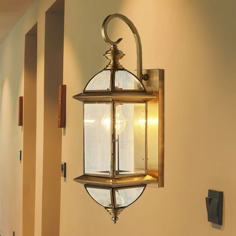 Applique murale industrielle extérieure en cuivre étanche et verre