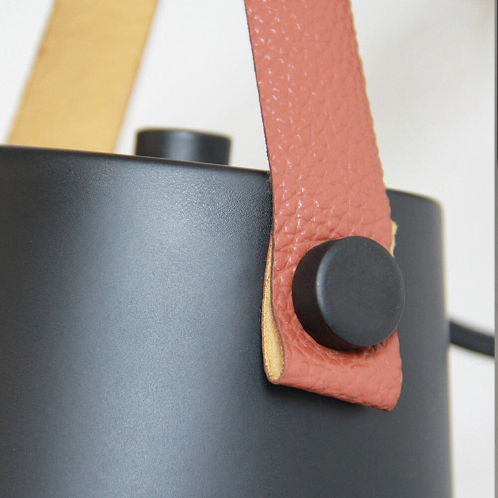 Applique murale industrielle nordique en métal avec support en bois et sangle cuir