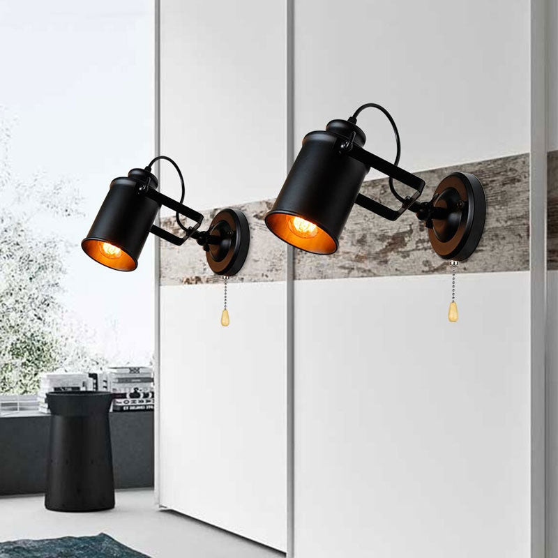 Applique murale cuisine style loft américain finition noire métal abat-jour rond éclairage tamisé ambiance réconfortante dimensions compactes