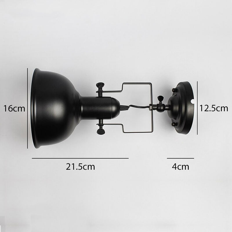 Applique murale industrielle abat-jour champignon ajustable métallique noire