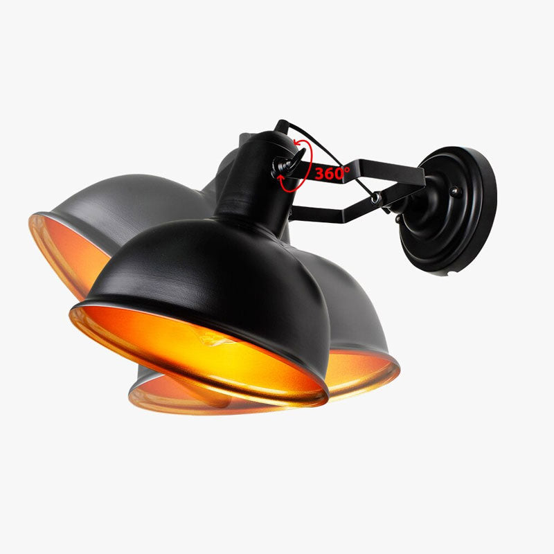 Applique murale industrielle abat-jour champignon ajustable métallique noire