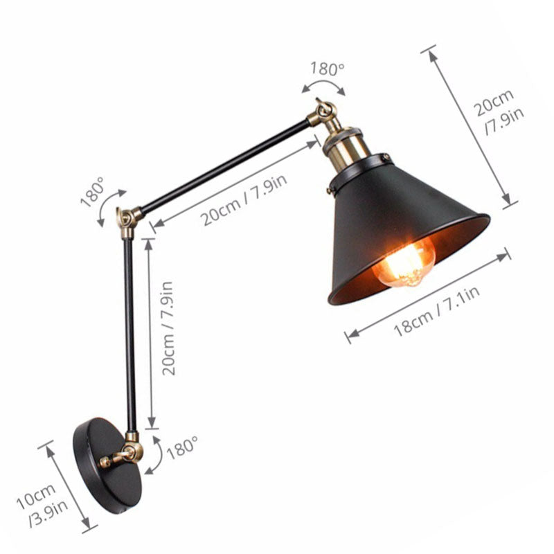 Applique murale industrielle style loft américain avec axes rotatifs ajustables en métal