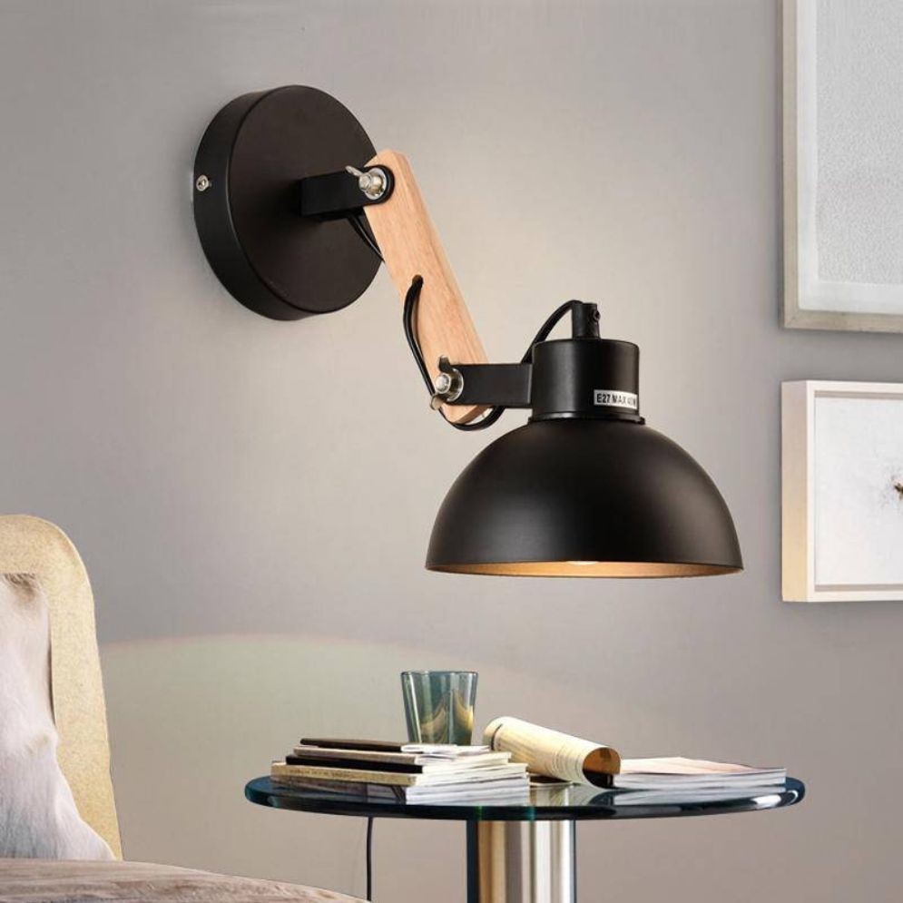 Applique murale bois avec abat-jour orientable en métal LED ajustable