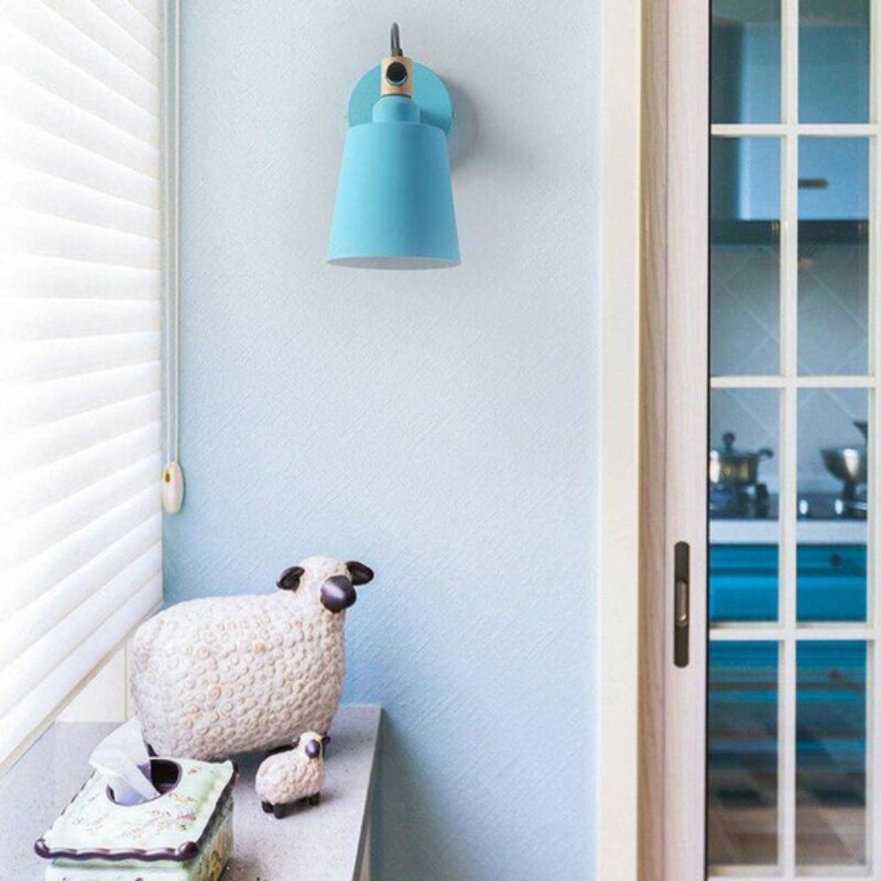 Applique murale bois LED suspendue avec abat-jour rétro ajustable en métal et bois