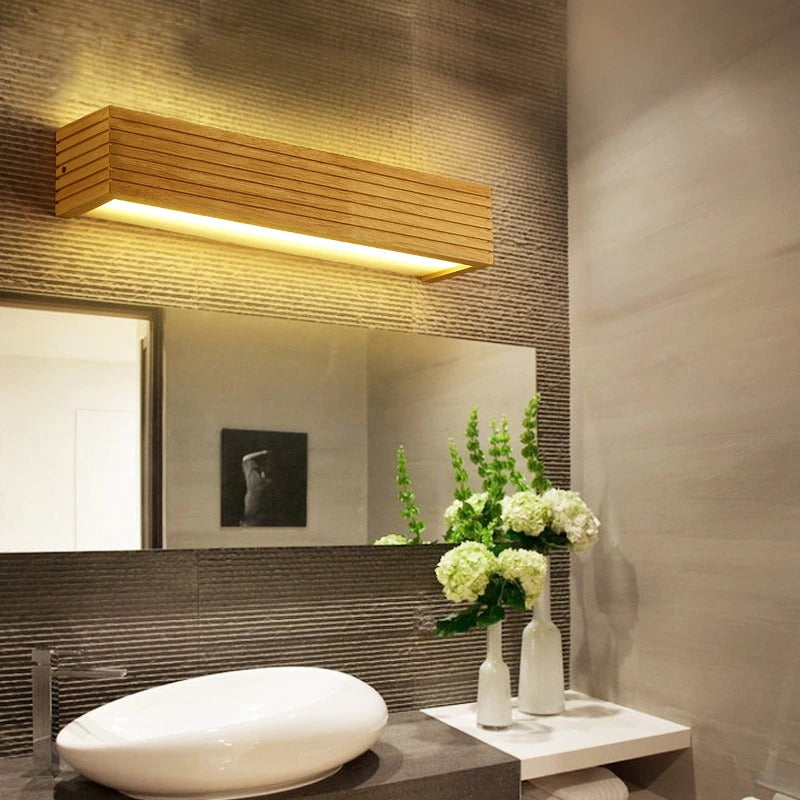 Applique murale salle de bain LED bois design japonais lumineuse élégante